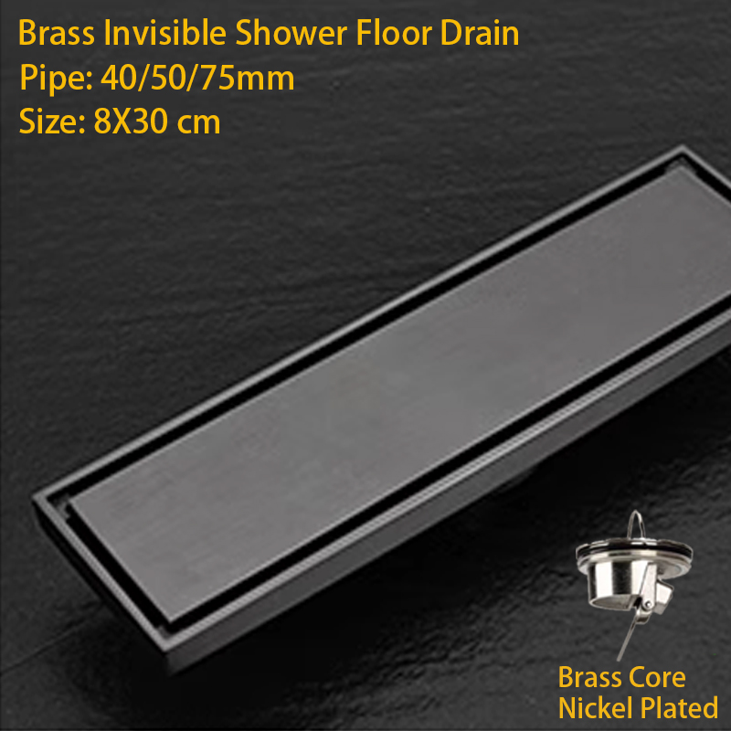 Brass Floor Drain, Metal Grey Color, Washing Machine, Bathroom, Shower, Invisible, Long Strip, Bathroom