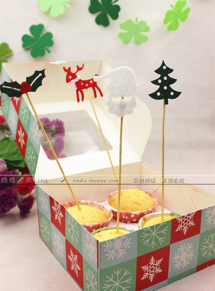 1 stykker julekageæske 4 kopper kageemballage kasse cupcake åbent vindue kageæske