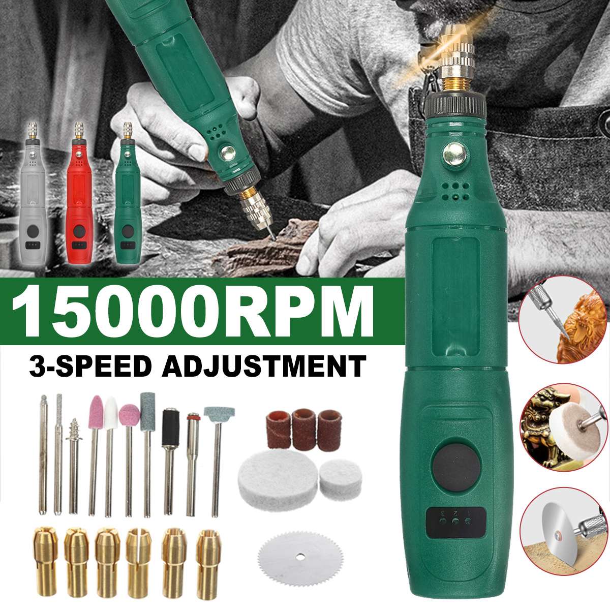 Mini Drill Electric Carving Pen 3 Variable Speed With Lighting Drill Rotary Tools Kits Engraver Pen For Grinding Polishing