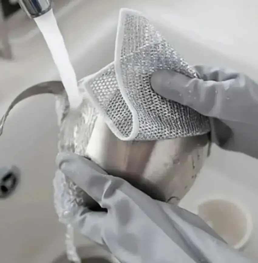 Torchon magique en fil d'argent, 10 pièces, chiffon de nettoyage de cuisine, serviette de lavage en microfibre épaisse, éponge intégrée, chiffon à boule en fil d'acier