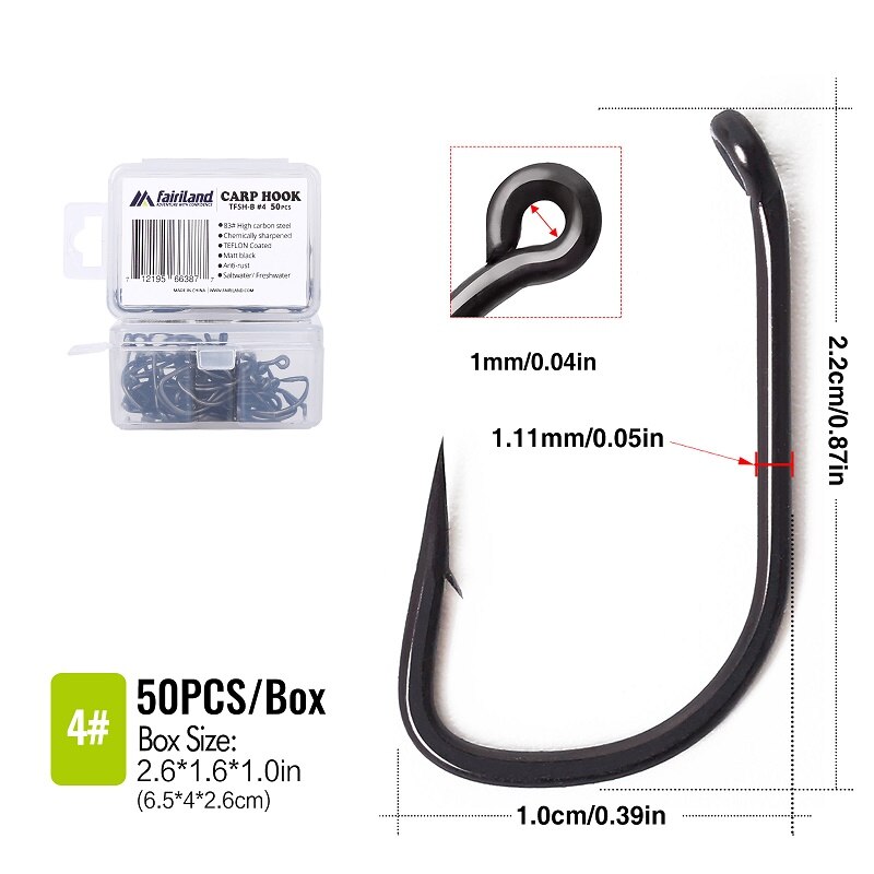 100Pcs/lot barbed fishing hooks TFSH-B fishhooks 2# 4# 6# 8# 10# Black TEFLON Coated high carbon steel Carp Fishing Hook 50 PCS