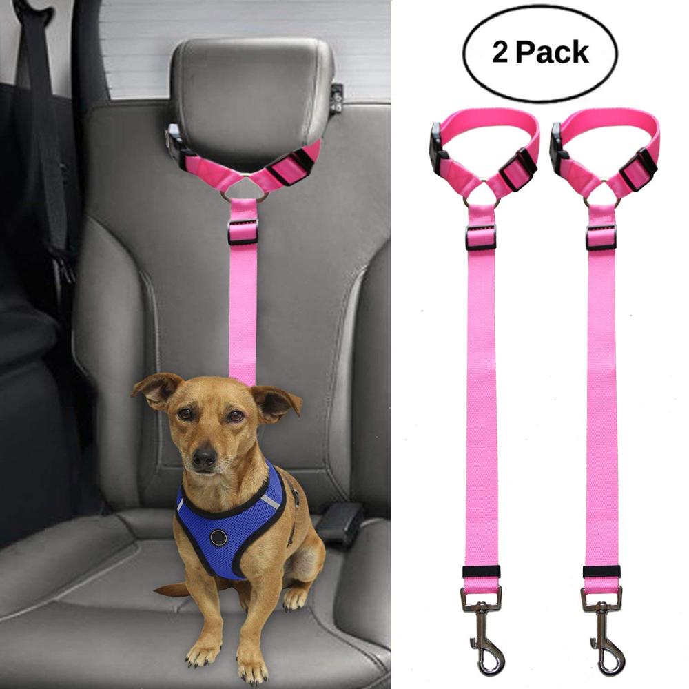 2 Packs Hond Kat Veiligheid Seat Belt Riem Auto Hoofdsteun Restraint Verstelbare Nylon Stof Hond Hoofdsteunen Voertuig Veiligheidsgordels Harness: Pink