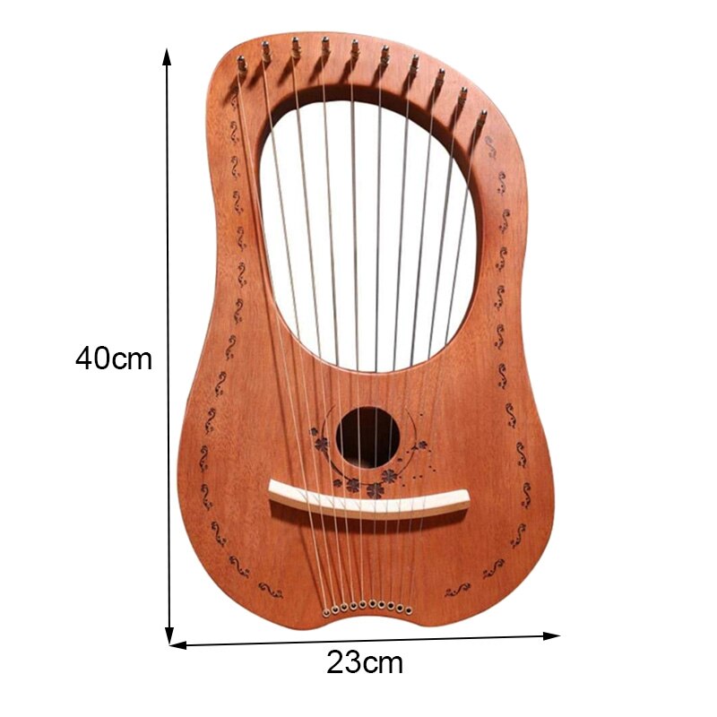 Lyreharpe , 10- strengs trekropp trefiner topp strenginstrument kroppsinstrument med stemmenøkkel og bæreveske