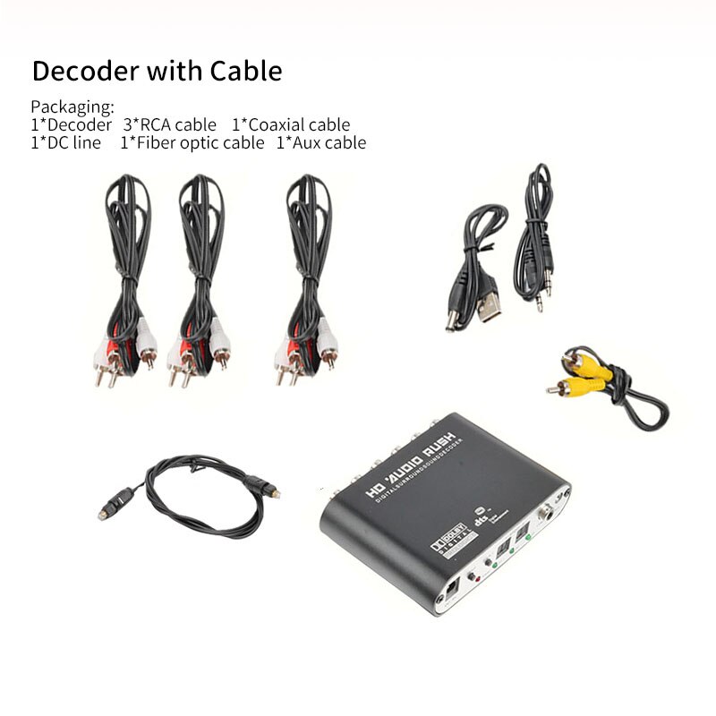 Décodeur audio coaxial à fiber optique numérique unisien 5.1/2.1, 24bit192khz SPDIF DTS Dolby AC-3 DAC pour amplificateur stéréo 5.1 canaux: Decoder with cable