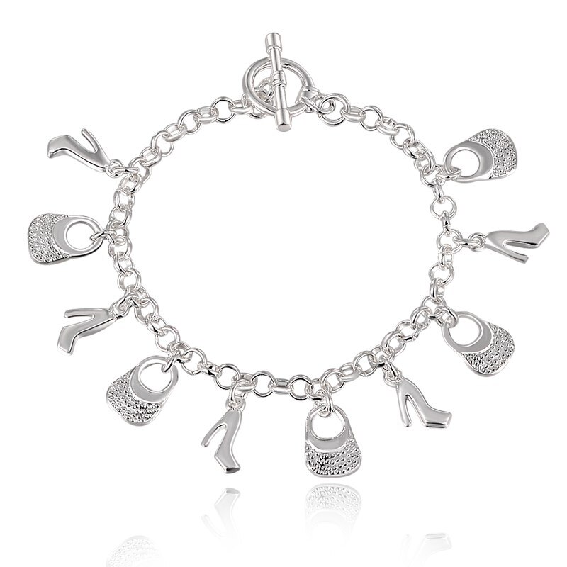 Bruiloft zilveren kleur Charmes schoen tas Armband Voor dame meisje Vrouwen mode-sieraden valentijnsdag H108