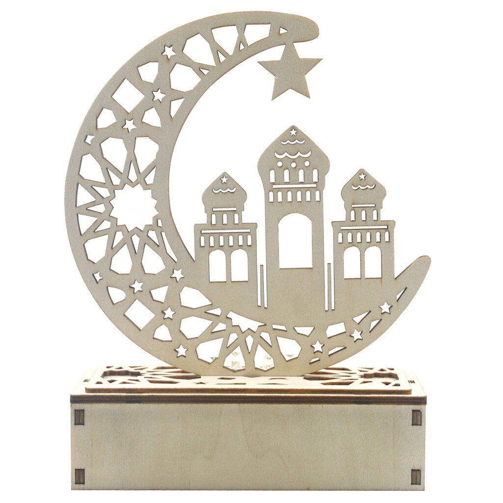 Houten Ramadan Eid Mubarak Decoraties Voor Huis Moon Star Led Kaarsen Licht Decoratieve Monteren/Demonteren 16X6X20cm: C