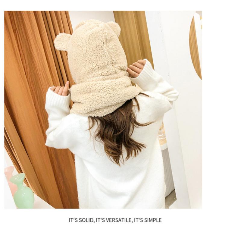 Oor Geïntegreerde Warme Muts Beanie Winter Hoeden Vrouwen Meisjes Schattige Beer Sjaal Dikke Warme Oor Winter Cap