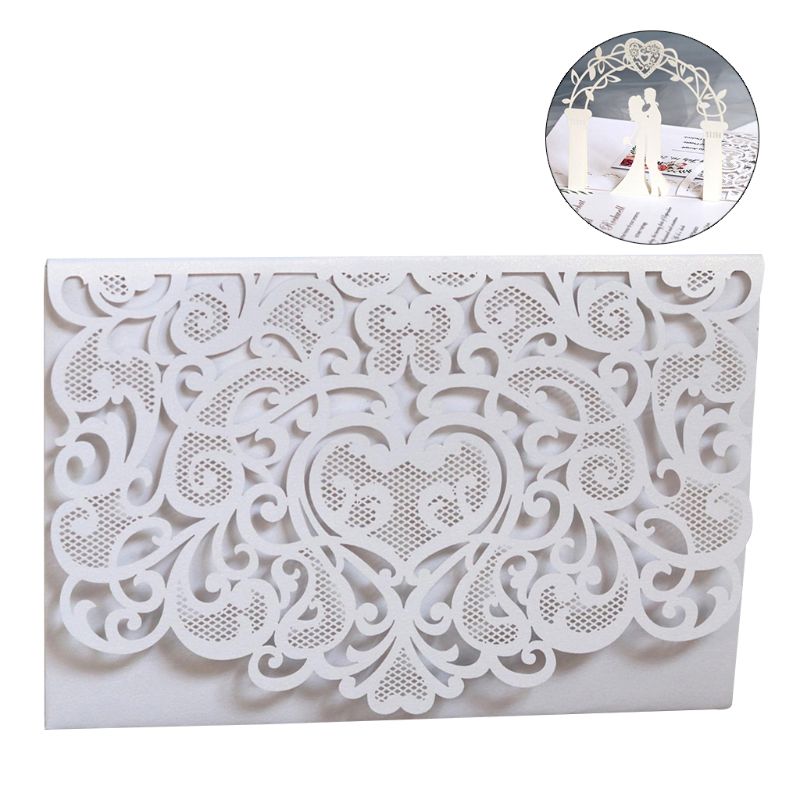 10pcs 3D up Wedding Invitation Cards Cut with envelope for Wedding: White
