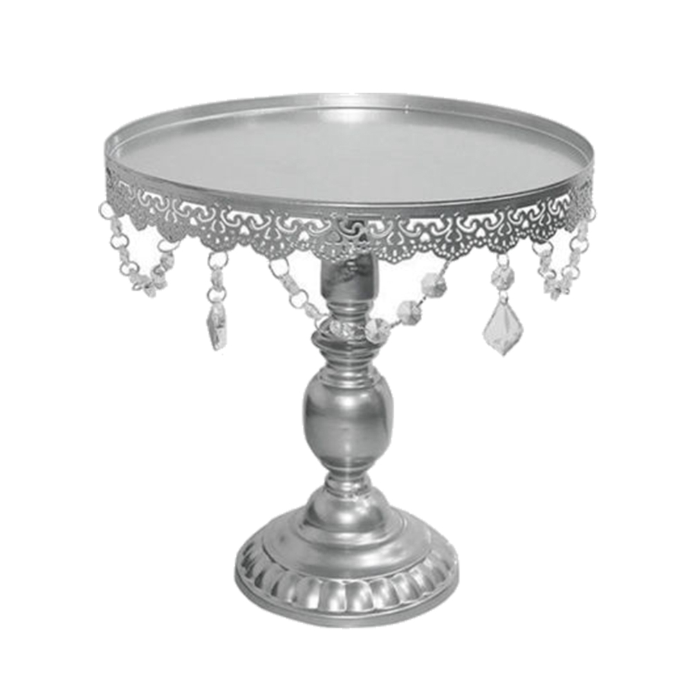 Suministros de decoración de pasteles, cristales, soporte de pastel y Magdalena, soporte de torre, juego de platos de boda, bandeja de decoración de pantalla de Metal redonda para postres y fiestas: L Silver