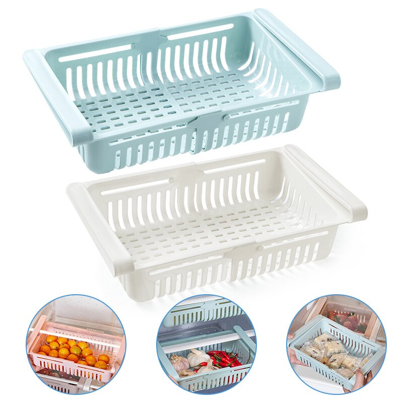 Transparent Fridge Organizer Adjustable Refrigerator Drawer Plastic Kitchen Fruit Food Storage Box Kitchen Organizer: 2pcs D