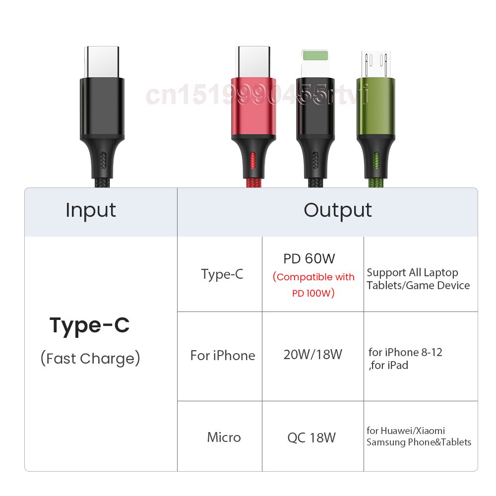 PD 60W 3 in 1 USB C Kabel für iPhone 13 12 11 Profi 60W QC 4,0 3,0 Mikro USB Typ C Ladegerät Ladung Kabel für Macbook Profi Xiaomi