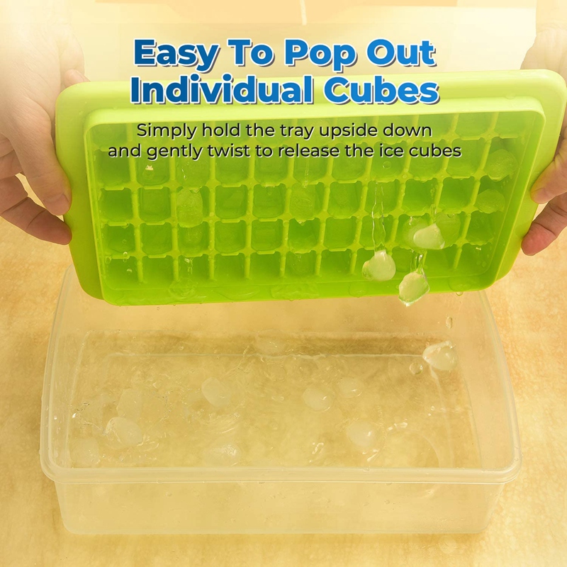 Ice Square Tray with Lid and Bin 55 Mini Nuggets Ice Tray for Freezer Comes with Ice Container, Scoop and Cover