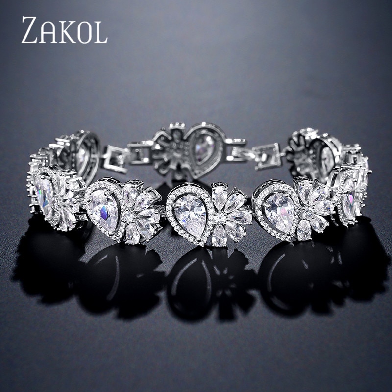 ZAKOL romantique AAA cubique zircone feuilles dégoulinant bijoux de mariée Bracelet pour les femmes de mariage travail fête anniversaire FSBP2129
