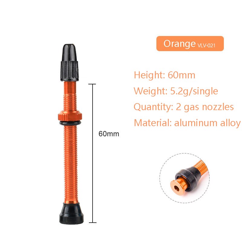 Cykel 1 par 40/60mm prestaventil för väg mtb cykel slanglösa däck mässing kärnlegering stam tubeless tätningsmedel kompatibel: 60mm orange