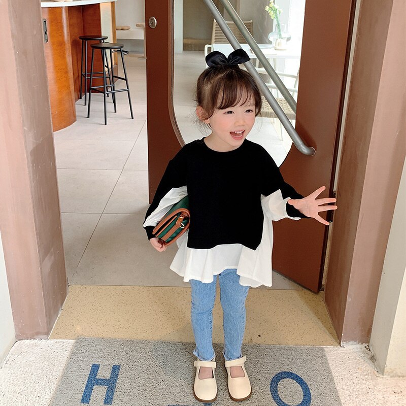 Primavera autunno nuove ragazze moda patchwork camicie a maniche lunghe morbide comode camicette chic allentate top per bambini