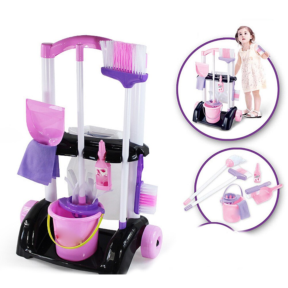 Children Cleaning Toy Set Girls Housekeeping Pink Sweep Pretend Play Set Kids Educational Toy Assemblage