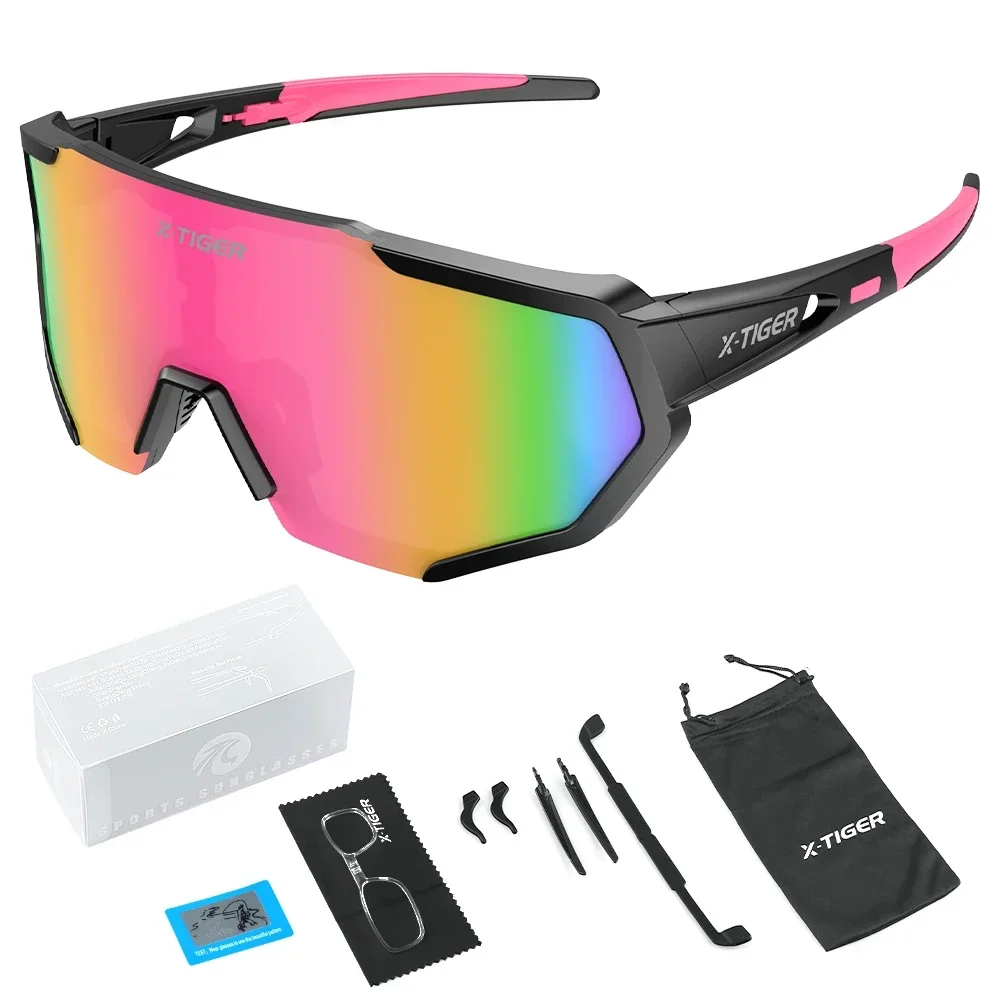 X-tiger landsvägscykel polariserade cykelglasögon  uv400 herr- och damglasögon utomhussporter landsväg mtb cykel ridglasögon solglasögon: Grå