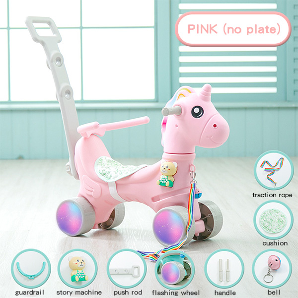 Kids Eenhoorn Hobbelpaard Peuters Rit Op Speelgoed Multifunctionele Schommelstoel Met Muziek En Knipperende Wiel Baby Trojan Speelgoed: Pink No Plate