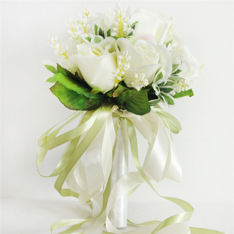 Brautstrauß aus seidenrosen für brautjungfern, weiße und rosa künstliche blumen, hochzeitsartikel, heimdekoration: Weiß