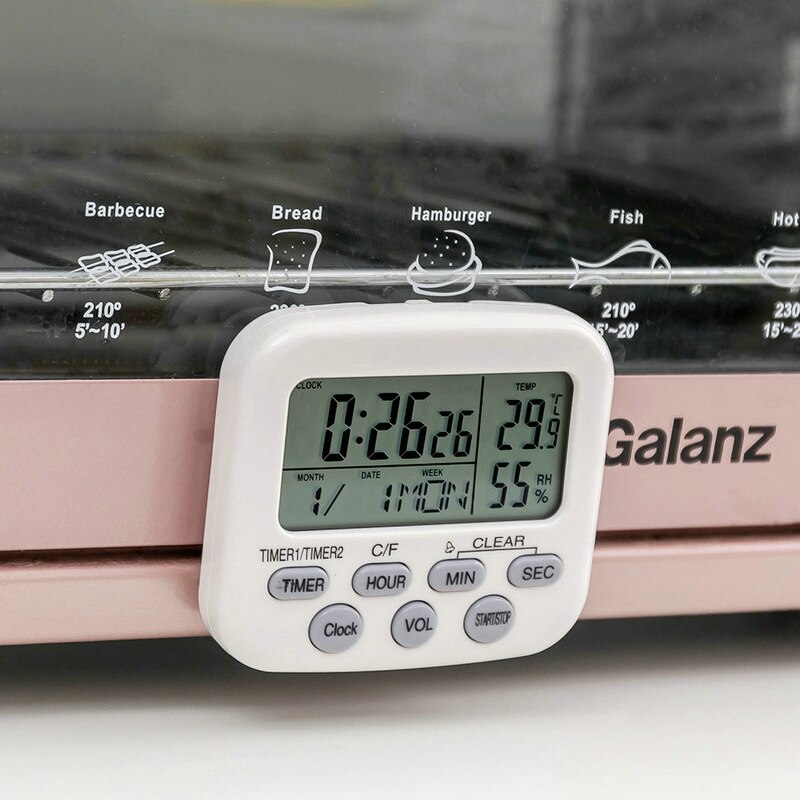 Multifunction White Timer/Thermometer/Hygrometer/Alarm Clock/Calendar Digital Electronic For Kitchen And Study