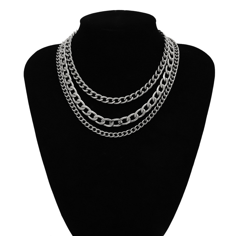 Multilayer Chunky Ketting Choker Kettingen Voor Vrouwen Trui Gouden Ketting Kolye: Silver