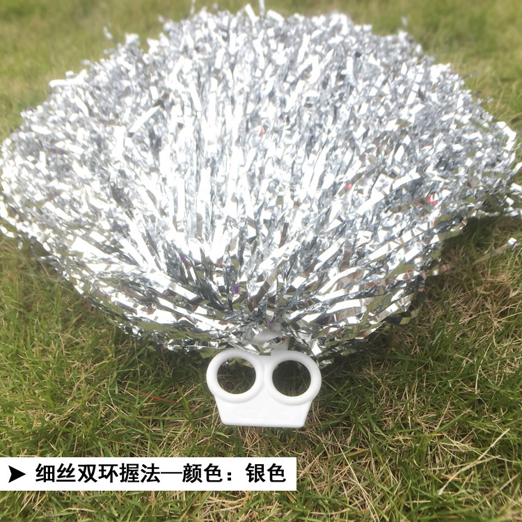 25-30CM Girl Pom Poms Sparkly Filament Hand Flower Cheerleader Holding Pompom Cheerleader Flower Ball Dance Game Cheer Props: silver-ringstyle