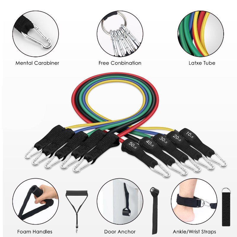 11PCS Fitness Rally Home Door Resistance Ropes Sports Fitness Elastic Rope Suit Multi-functional Tension Band