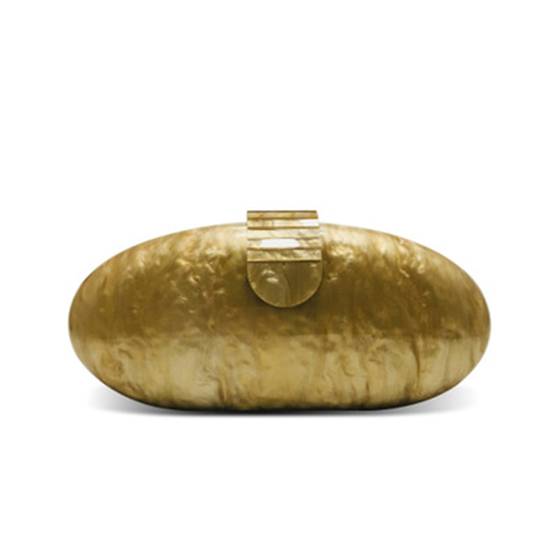 Hand Bag Womens Clutch Bag Oval Gold Evening Bags Metal Chains Acrylic: Default Title