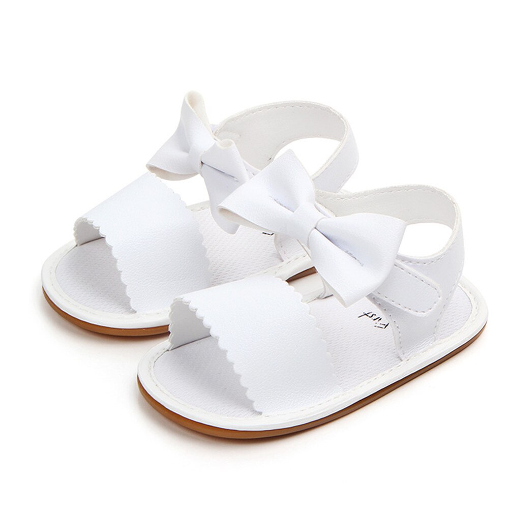 Leuke Pasgeboren Baby Baby Meisjes Strik Prinses Schoenen Peuter Zomer Sandalen Pu Antislip Rubber Schoenen Maat 0-18M: WHITE / 0-6 months