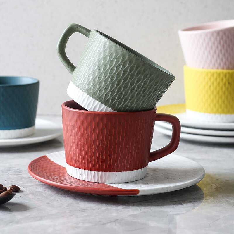 Taza de café mate japonesa de cerámica gruesa, juego de taza de leche de cerámica con platillo, creativa taza de té de la tarde, vajilla de postre