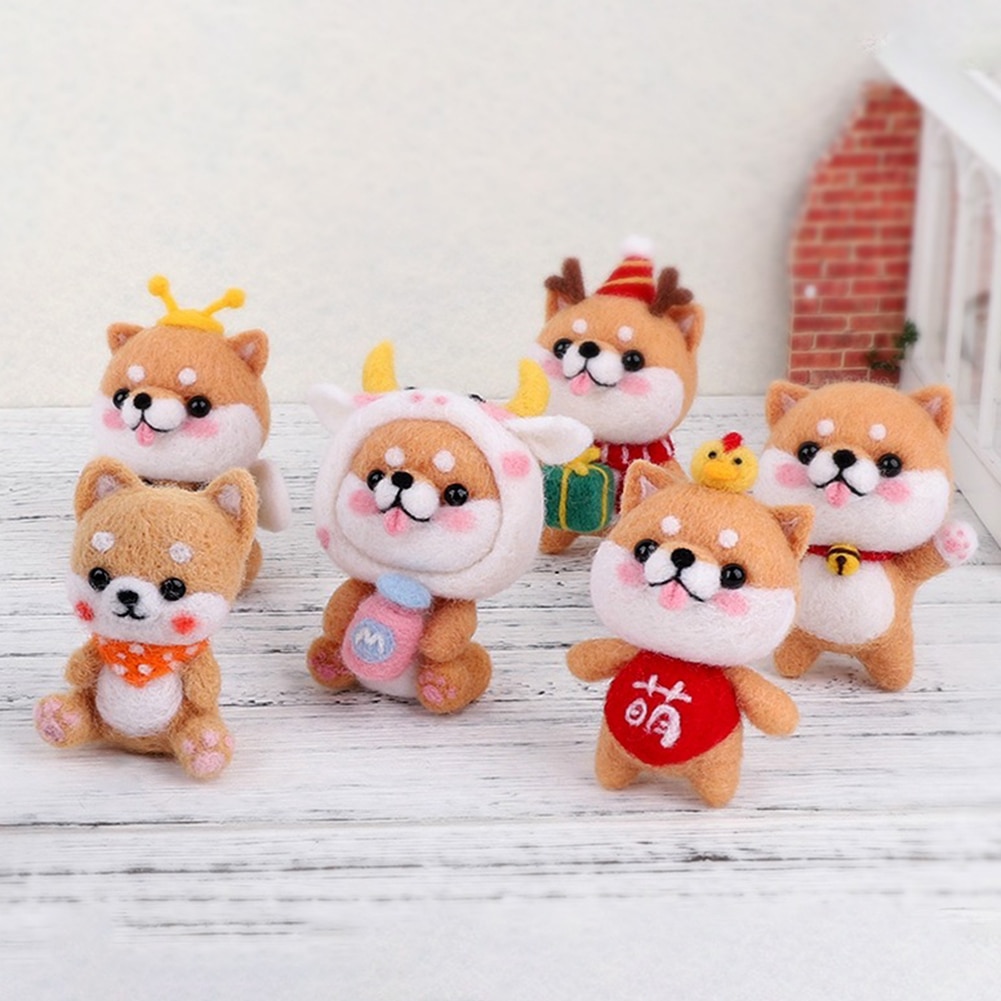 Felt DIY Package Poked Dog Doll Wool Felt Craft DIY Needle Material Kit Non Finished Handmade Toy Felt DIY Craft Suit