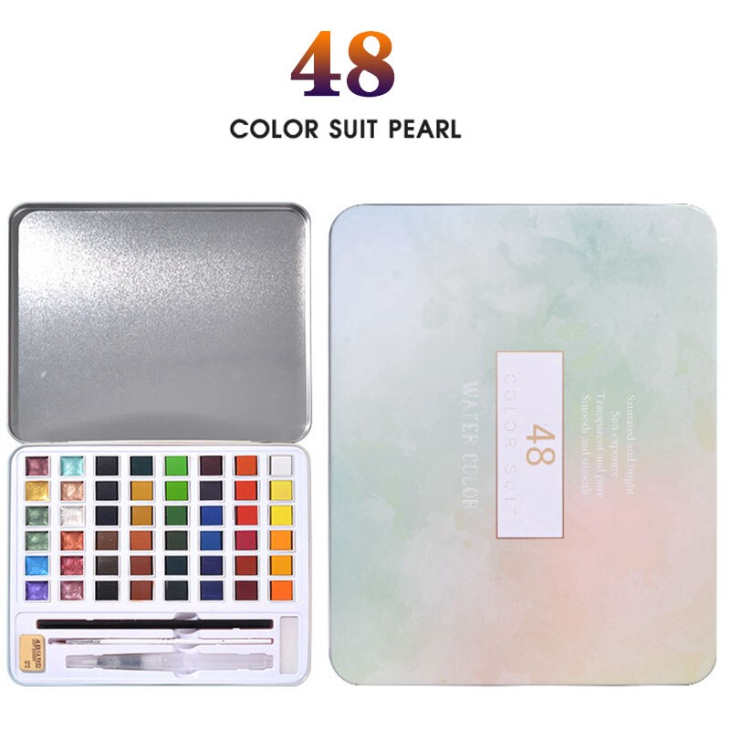 Parel Aquarel Pigment Set 48 Kleur Aquarel Verf Student Handgeschilderde Draagbare Schilderen Set Ijzeren Doos Specialiteit Art Supplies