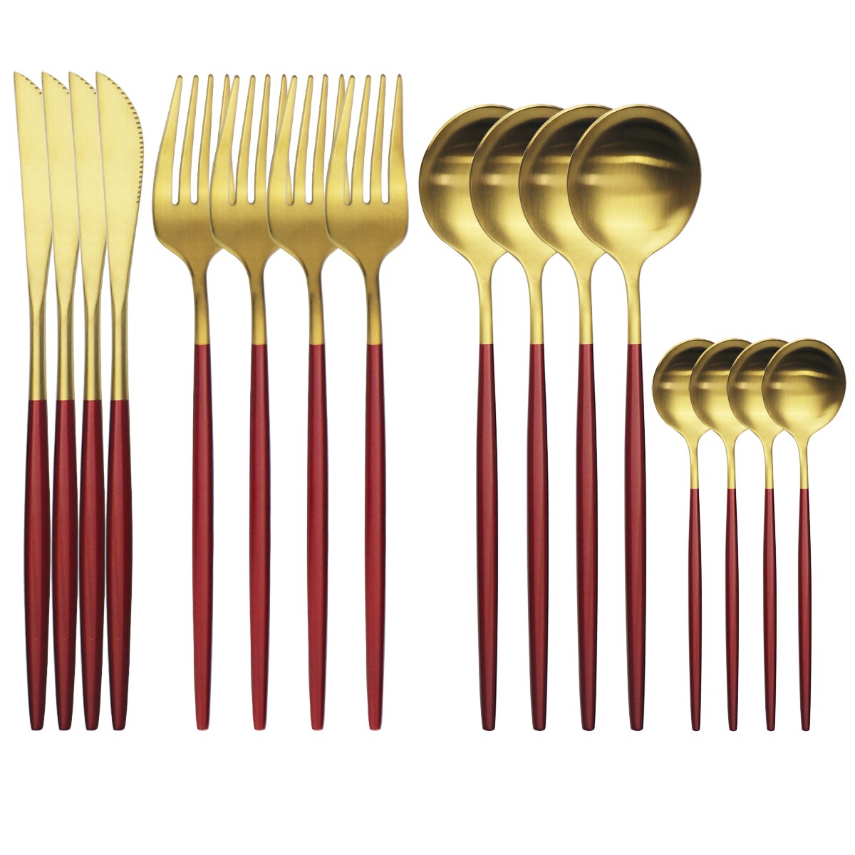4Set/16Pcs Red Gold Dinnerware Cutlery Set Western Knives Fork Tea Spoon Dinner Tableware Stainless Steel Kitchen Silverware Set