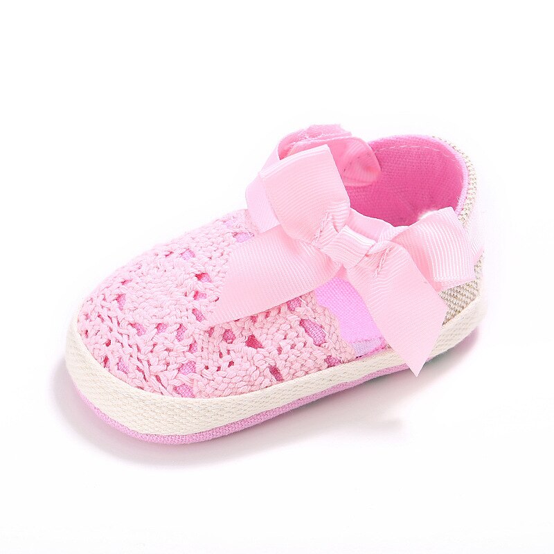 Belle enfant en bas âge princesse premiers marcheurs bébé filles enfant Prewalker chaussures à semelle souple robe à nœud chaussures à tricoter bébé chaussures: pink / 1