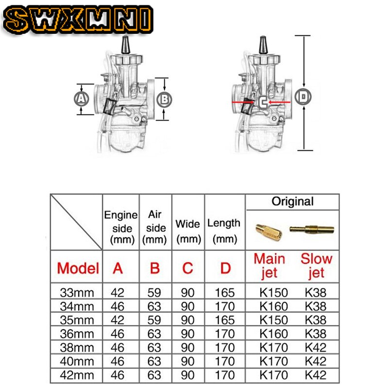 Universal 33 34 35 36 38 40 42mm pwk motorcykel karburator carburador til keihin motorcykel moto motorcykel scooter utv atv