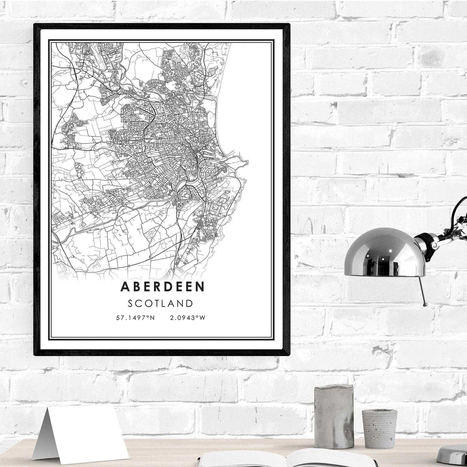 Aberdeen karte drucken Poster leinwand | Aberdeen Schottland Straße karte | Aberdeen stadt karte drucken Poster leinwand