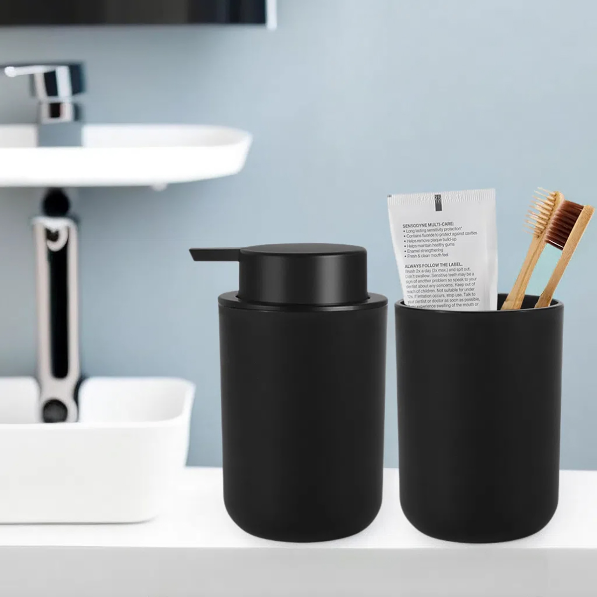 Schaumseifenspender mit Mundwasserbecher, Badezimmer, nachfüllbar, schäumende Handseife, Lotion, Flaschen, Küche, Hände und Spülmittel