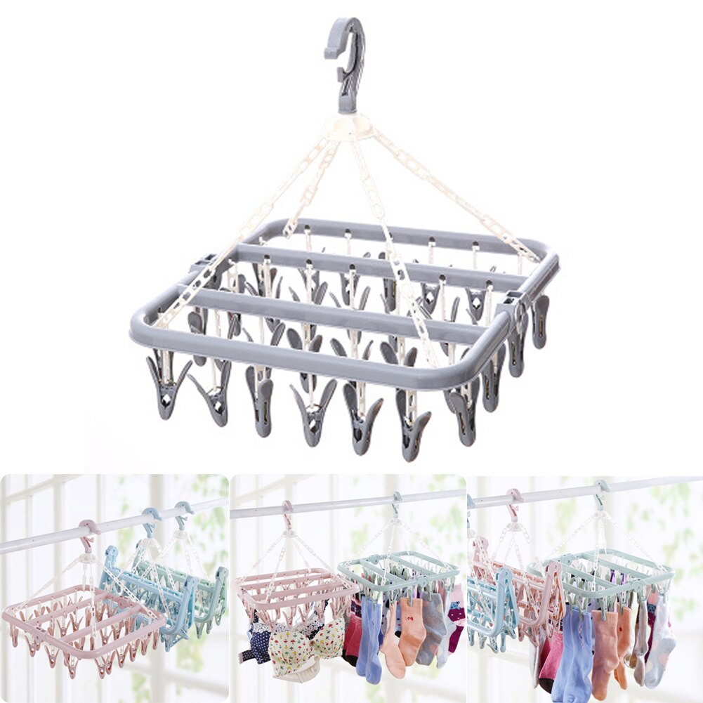 32 Pegs Flexible Washing Laundry Dryer Hanging Rack Underwear In/outdoor Socks Folding Multifunctional Hanger