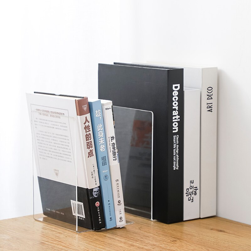 Sujetalibros acrílico transparente en forma de L, organizador de escritorio, soporte de escritorio para libros, papelería escolar, accesorios de oficina, 1 ud.