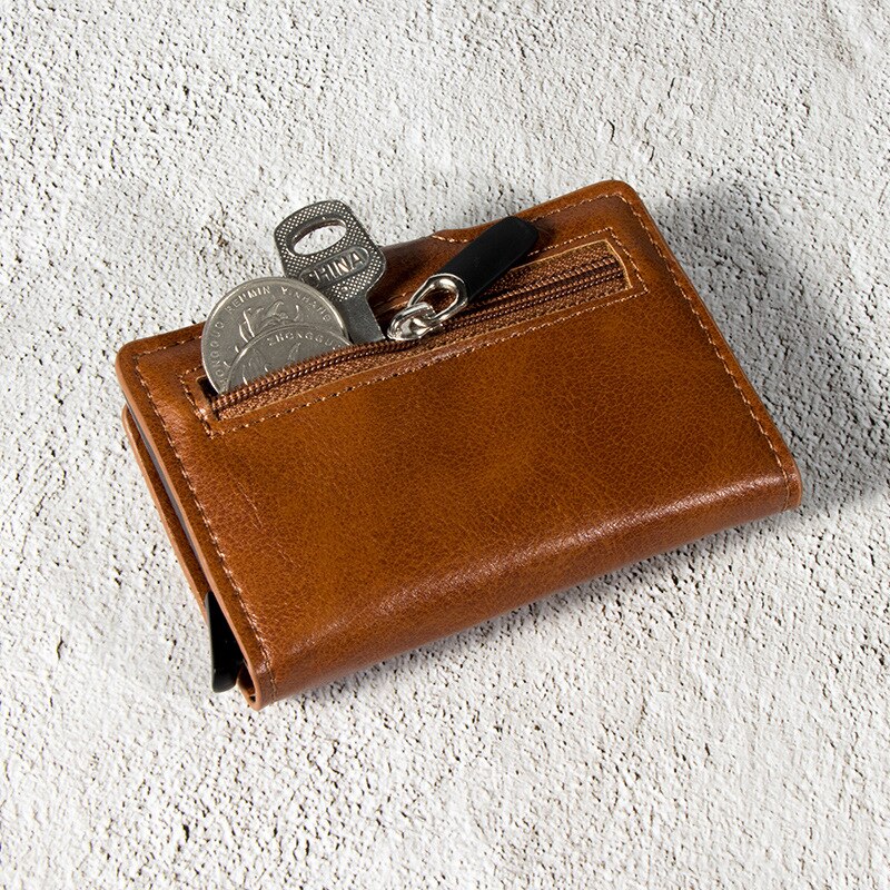 SEEKRID – porte-cartes en cuir souple, blocage RFID, porte-cartes de crédit en métal en aluminium, étui mince pour cartes, Mini portefeuille avec poche