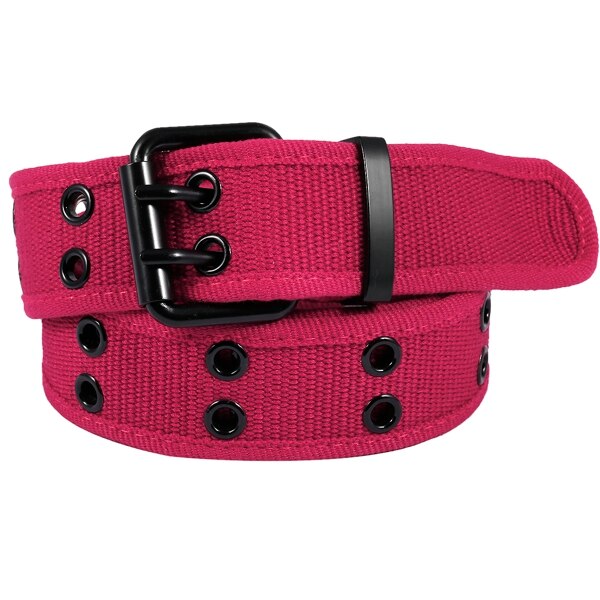 Canvas Web Belts for Men Women,Double Grommet Hole Buckle Belt: Red