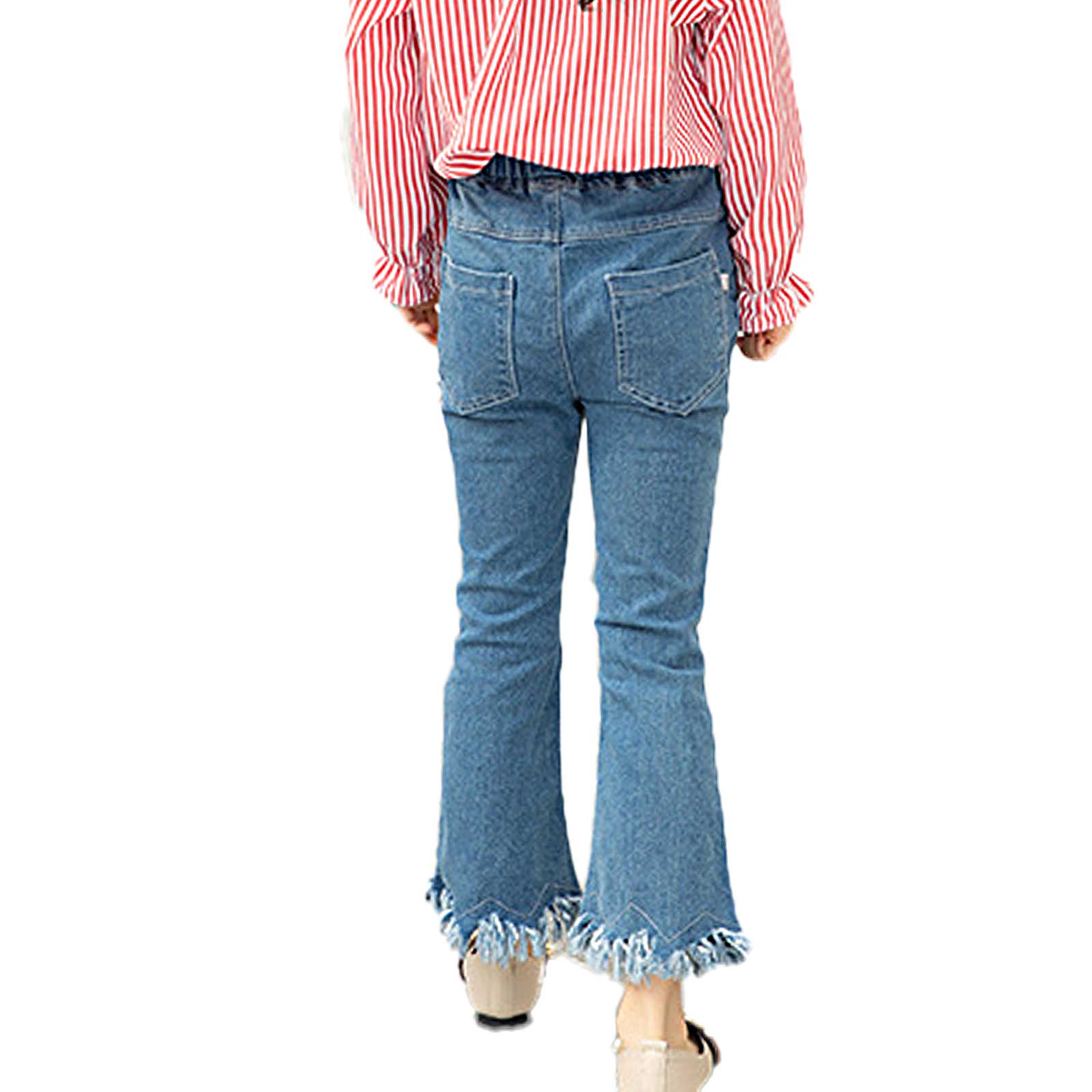 Jeans rétro pour enfants filles, pantalon à franges en Denim, évasé, Streetwear à la , printemps-automne