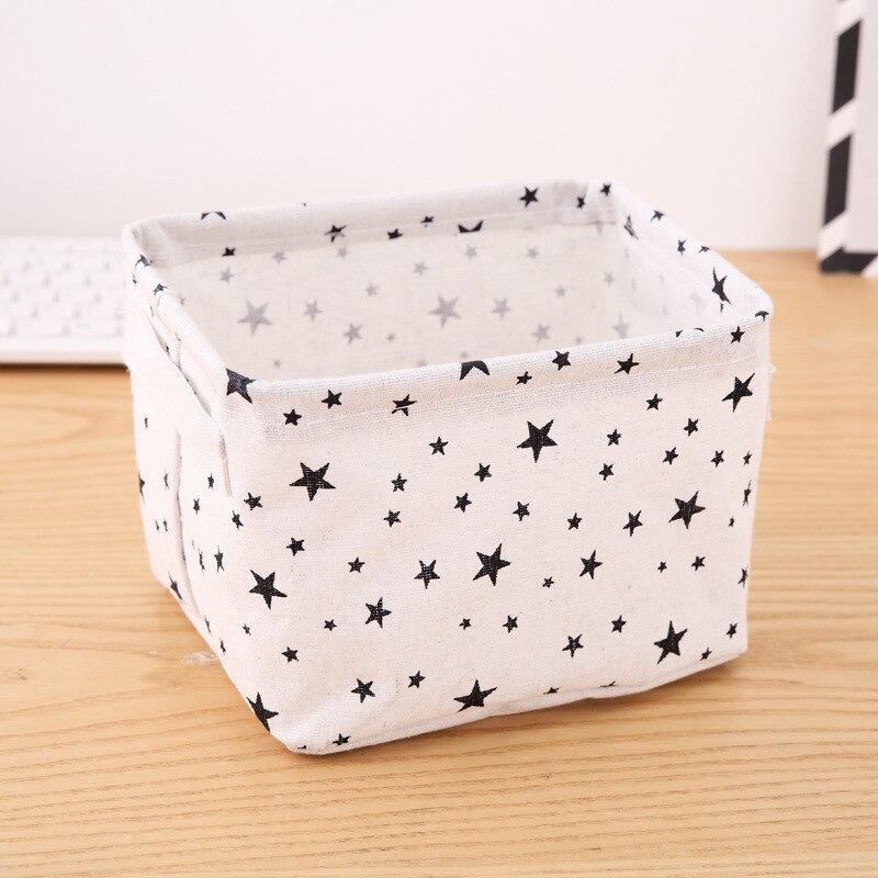 Linen Waterproof storage basket Table top Foldable storage box cosmetics sundries clothing fabric storage basket toy storage: Black Star