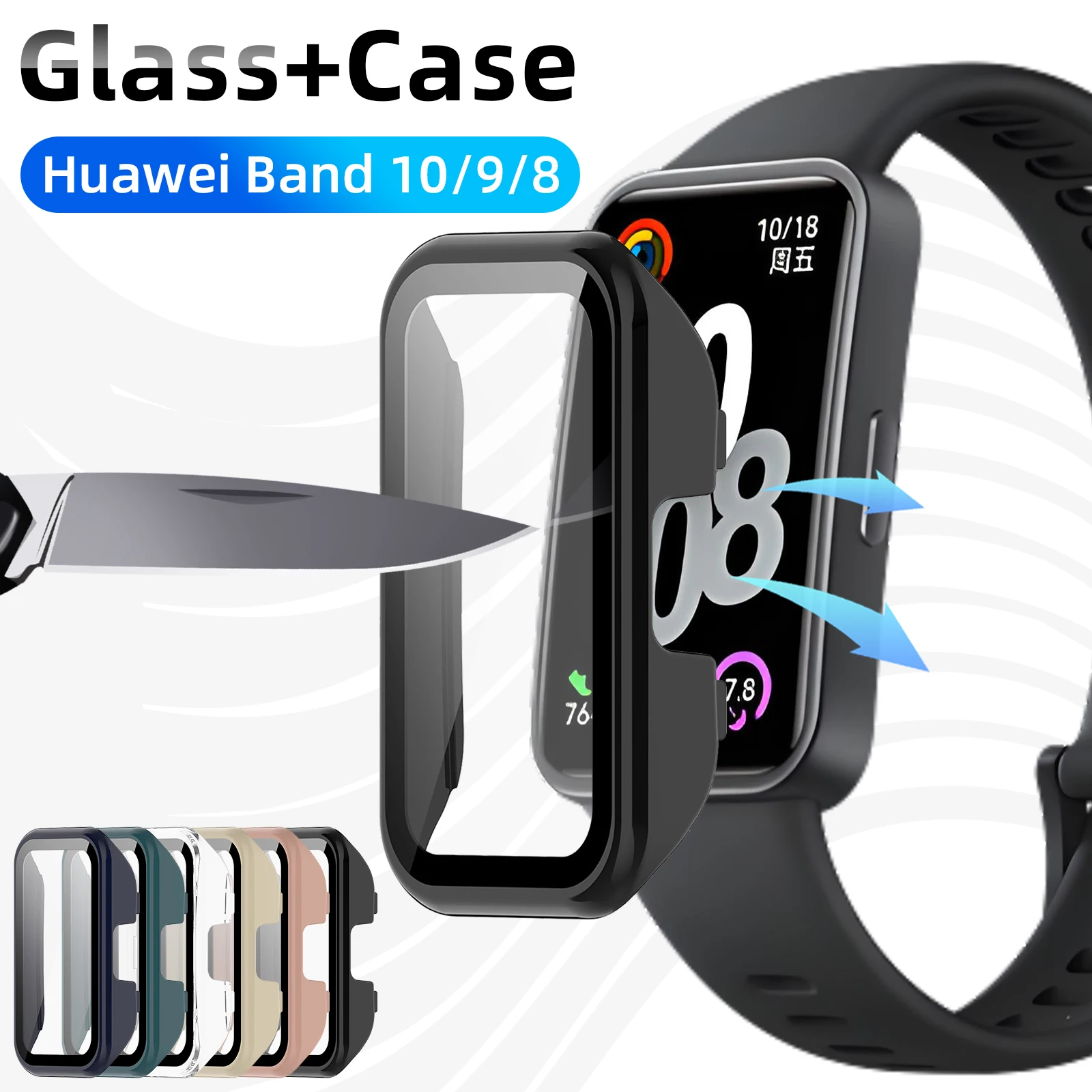 Glas + Case voor Huawei Band 10 9 8 Gehard Glas Screen Protector & Harde PC Beschermende Bumper voor Huawei Band 10/9/8 Accessoires