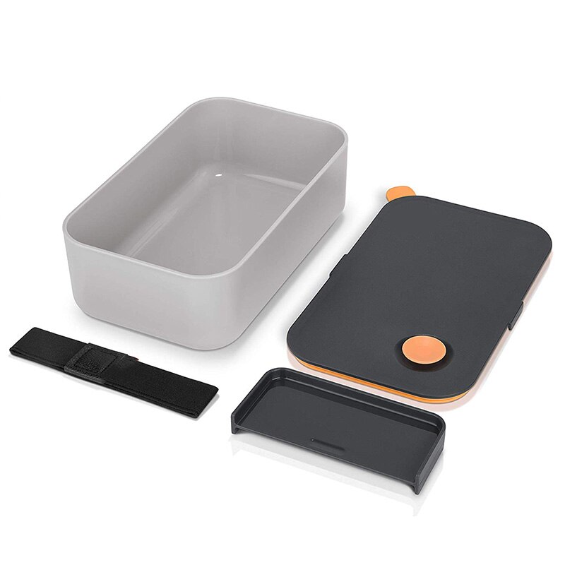 Matlåda 1000ml med 2 fack, miljövänlig bpa-fri bentolåda, hermetisk matlåda, mikrovågsugn och diskmaskinsäker (orange)
