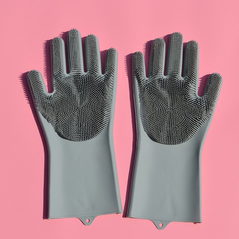 2 pièces multifonction Silicone gants de nettoyage magique Silicone vaisselle gants de lavage pour cuisine ménage Silicone gants de vaisselle: Grey