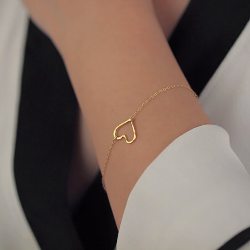 Minimalist Korean Trend Simple Metal Thin Chain Heart Bracelet For Women Girls Birthday Party Jewelry 2B068