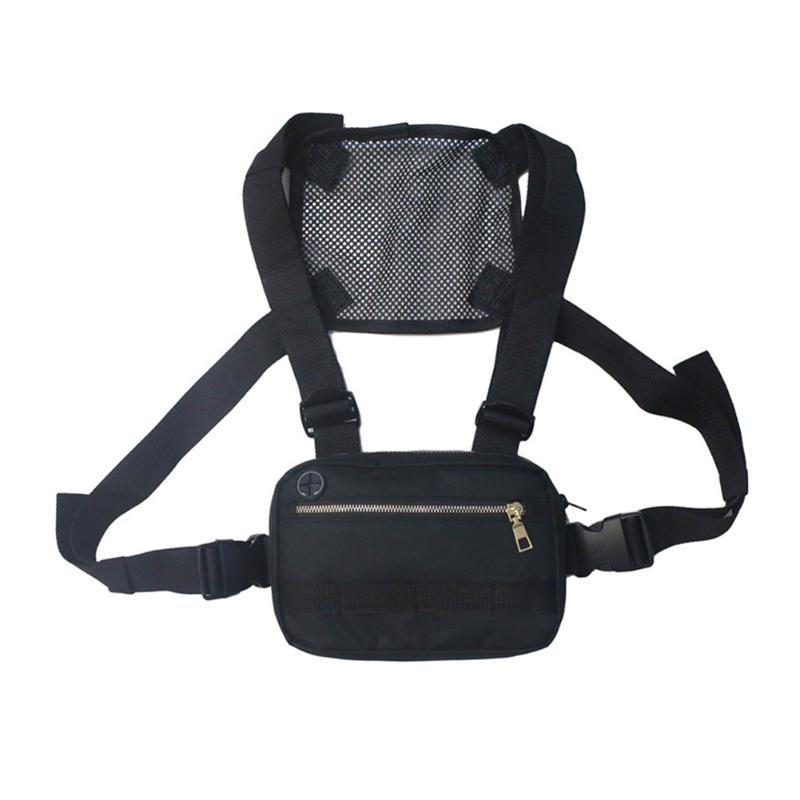 Männer Hüfte-hüpfen Brust Tasche Außen Oxford Taktische Streetwear Weste Brust Anlage Taschen Frauen Funktionale Weste Brust Dienstprogramm Pack #30: schwarz