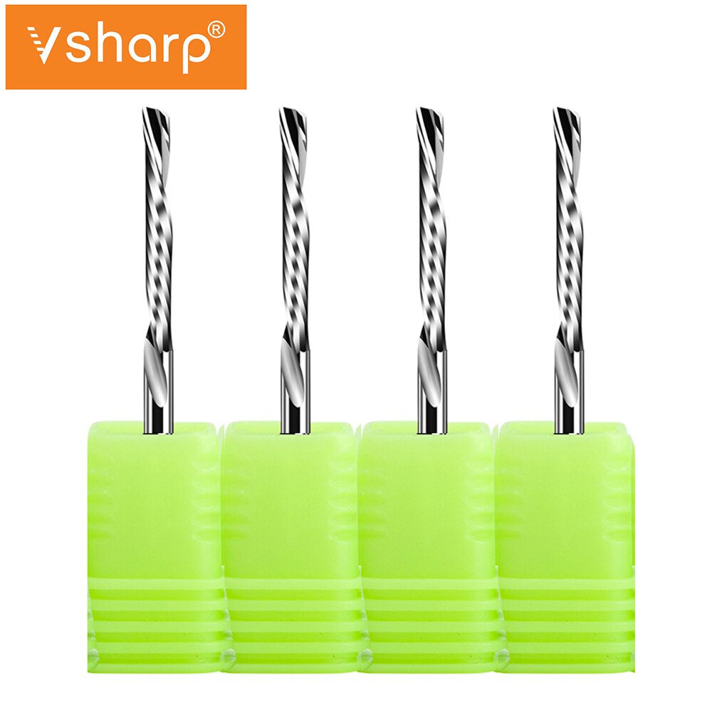 Vsharp – fraise à spirale gauche, tige de 3.175mm, coupe vers le bas, 1 cannelure, fraiseuse CNC, fraises en tungstène, acier acrylique