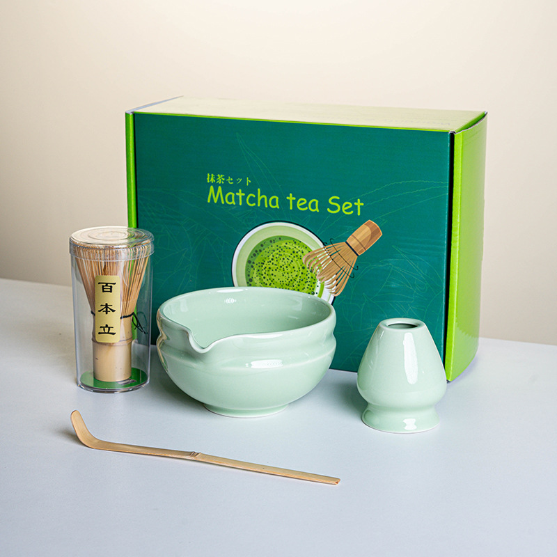 Ensemble Matcha japonais fait à la main, bol à encoche facile à nettoyer, fouet en bambou, cuillère à café, ensembles à thé, outils de préparation du thé, accessoires, 4 à 8 pièces/ensemble: vert clair